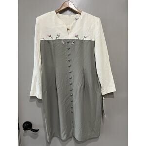 Embroidered Vintage Retro Regency Cottage Core Light Academia Dress Size-14P USA